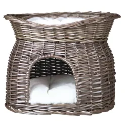 Trixie Grey Wicker Cave With Bed On Top