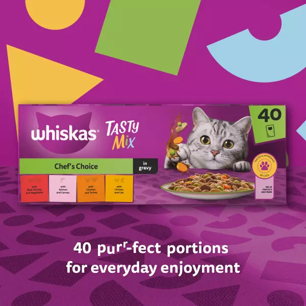 Whiskas 1+ Cat Pouches Tasty Mix Chefs Choice Mega Pack In Gravy 2 Whiskas 1+ Cat Pouches Tasty Mix Chefs Choice Mega Pack In Gravy - Image 2
